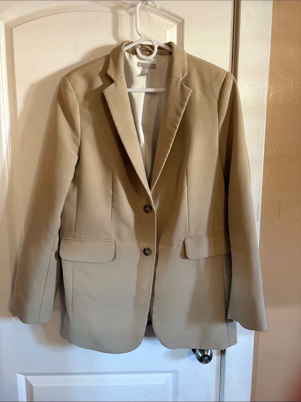 H&M Beige Women's Blazer Two-Button Tailored Jacket